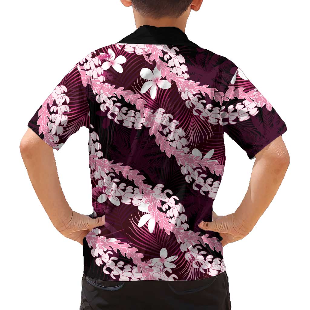 Puakenikeni Maile Lei Hawaiian Shirt Frangipani Pink Tropical Leaves