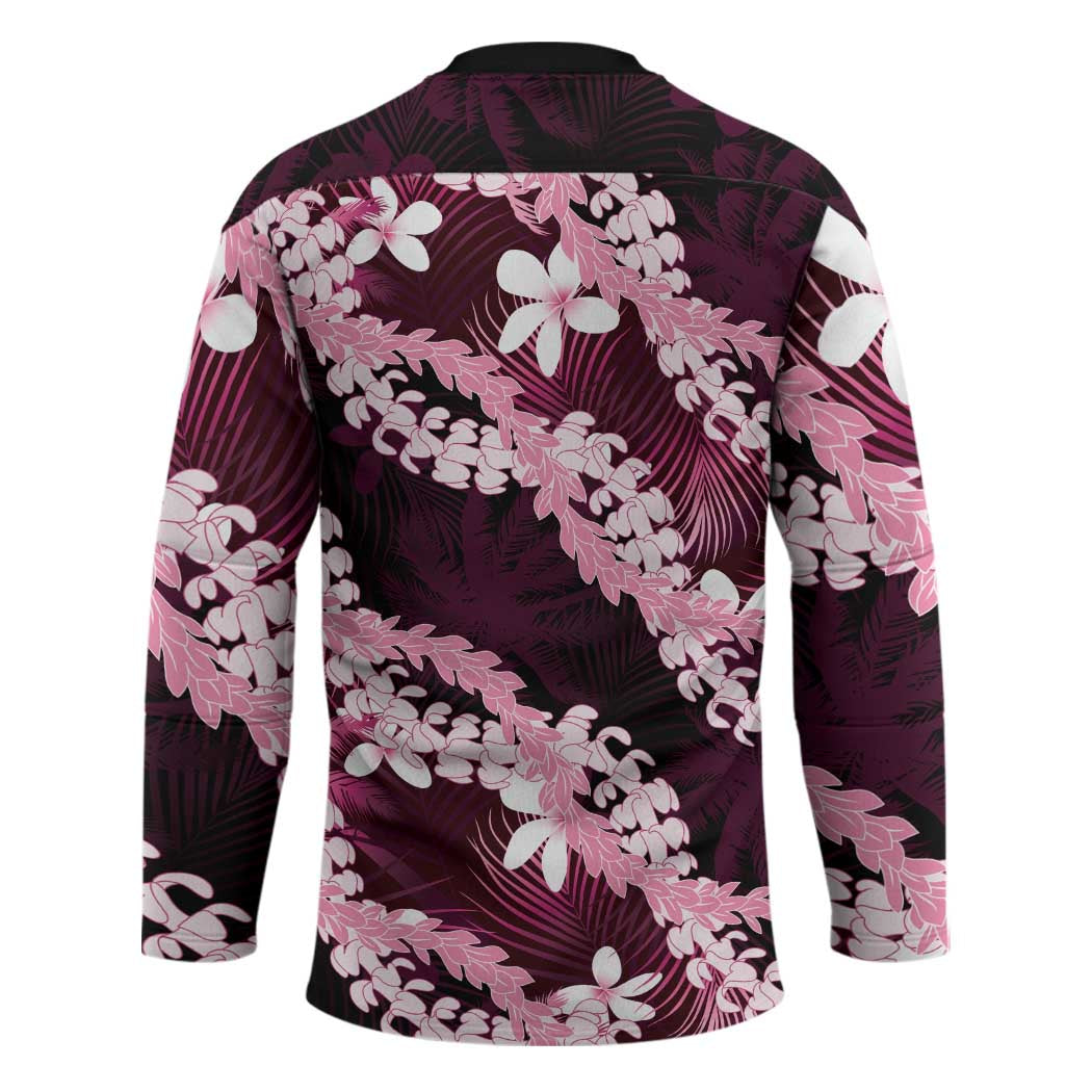 Puakenikeni Maile Lei Hockey Jersey Frangipani Pink Tropical Leaves LT01 - Polynesian Pride