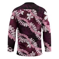 Puakenikeni Maile Lei Hockey Jersey Frangipani Pink Tropical Leaves LT01 - Polynesian Pride