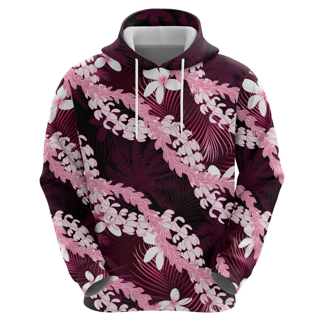 Puakenikeni Maile Lei Hoodie Frangipani Pink Tropical Leaves LT01 - Polynesian Pride