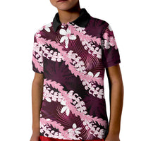 Puakenikeni Maile Lei Kid Polo Shirt Frangipani Pink Tropical Leaves LT01 Kid Pink - Polynesian Pride