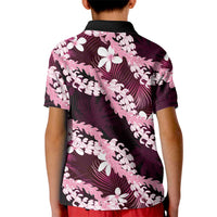 Puakenikeni Maile Lei Kid Polo Shirt Frangipani Pink Tropical Leaves LT01 - Polynesian Pride