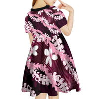 Puakenikeni Maile Lei Kid Short Sleeve Dress Frangipani Pink Tropical Leaves LT01 - Polynesian Pride