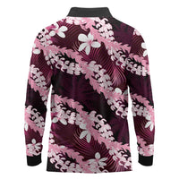 Puakenikeni Maile Lei Long Sleeve Polo Shirt Frangipani Pink Tropical Leaves LT01 - Polynesian Pride
