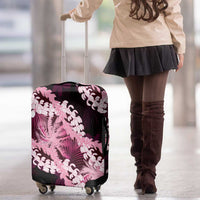 Puakenikeni Maile Lei Luggage Cover Frangipani Pink Tropical Leaves