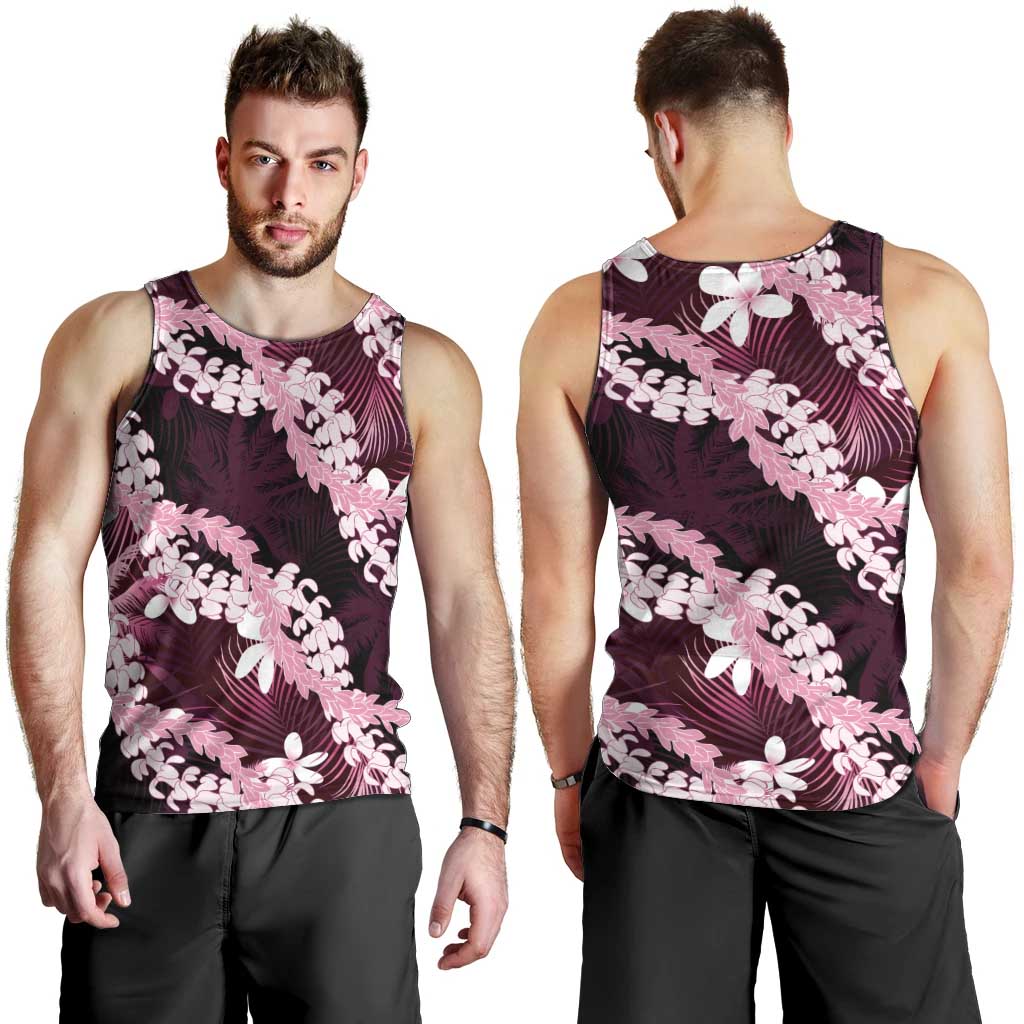 Puakenikeni Maile Lei Men Tank Top Frangipani Pink Tropical Leaves
