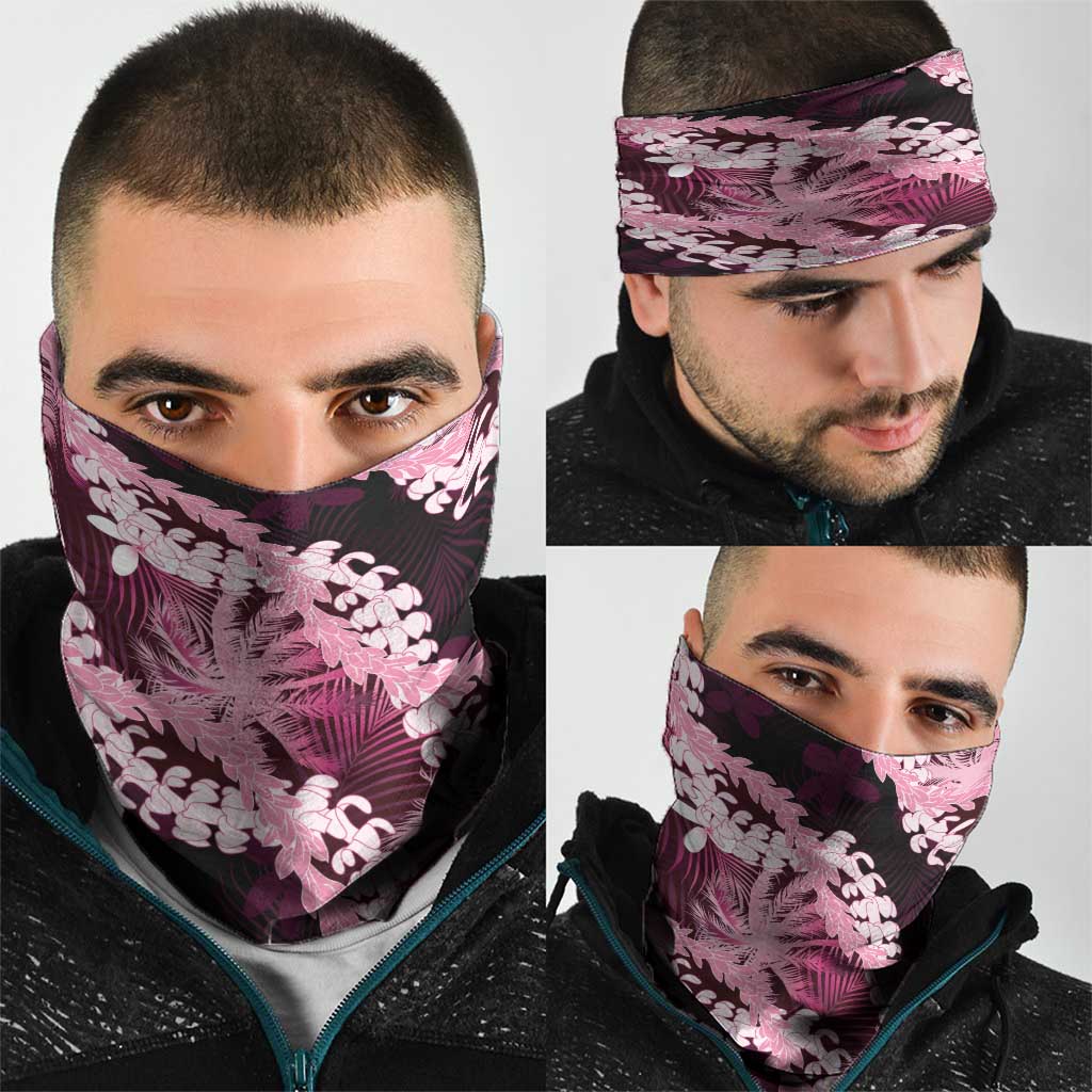 Puakenikeni Maile Lei Neck Gaiter Frangipani Pink Tropical Leaves