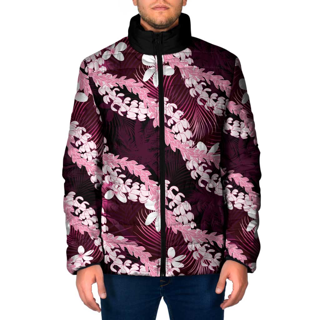Puakenikeni Maile Lei Padded Jacket Frangipani Pink Tropical Leaves LT01 Men Pink - Polynesian Pride