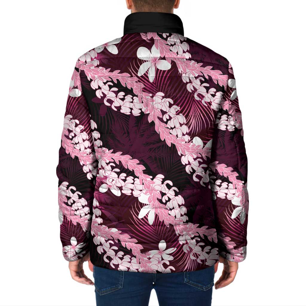 Puakenikeni Maile Lei Padded Jacket Frangipani Pink Tropical Leaves LT01 - Polynesian Pride