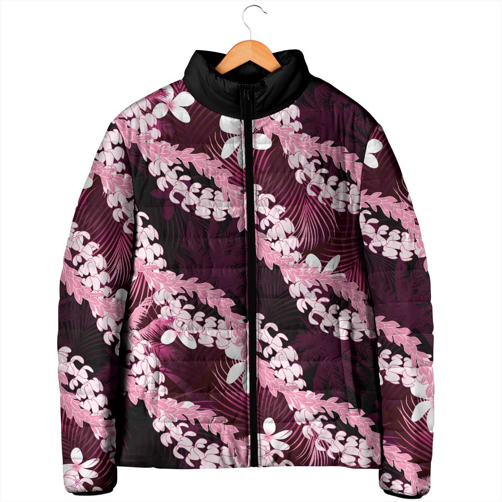 Puakenikeni Maile Lei Padded Jacket Frangipani Pink Tropical Leaves LT01 - Polynesian Pride