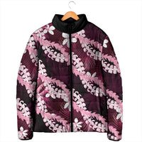 Puakenikeni Maile Lei Padded Jacket Frangipani Pink Tropical Leaves LT01 - Polynesian Pride
