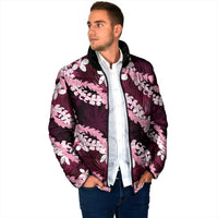 Puakenikeni Maile Lei Padded Jacket Frangipani Pink Tropical Leaves LT01 - Polynesian Pride