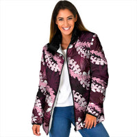 Puakenikeni Maile Lei Padded Jacket Frangipani Pink Tropical Leaves LT01 Women Pink - Polynesian Pride