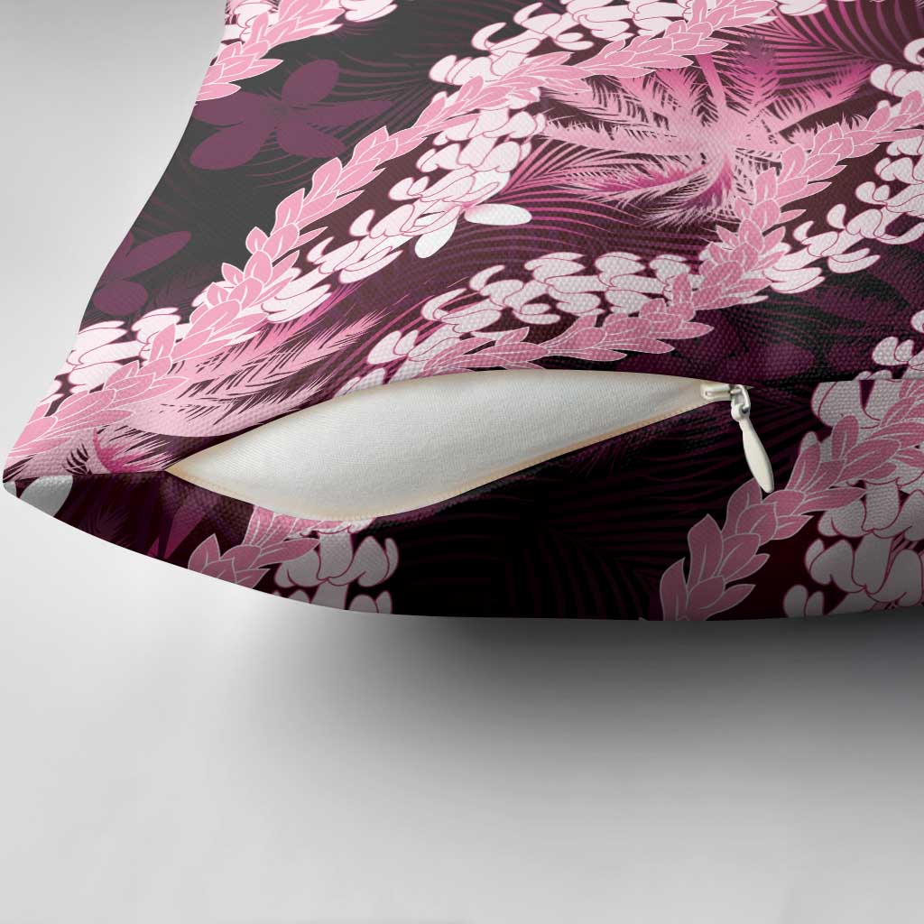 Puakenikeni Maile Lei Pillow Cover Frangipani Pink Tropical Leaves