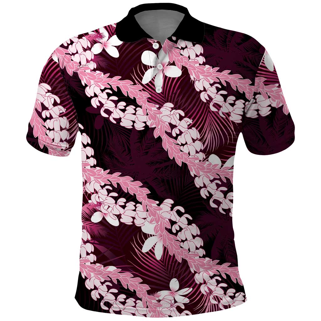 Puakenikeni Maile Lei Polo Shirt Frangipani Pink Tropical Leaves LT01 Pink - Polynesian Pride