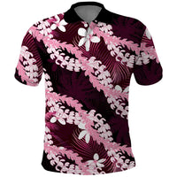 Puakenikeni Maile Lei Polo Shirt Frangipani Pink Tropical Leaves LT01 Pink - Polynesian Pride