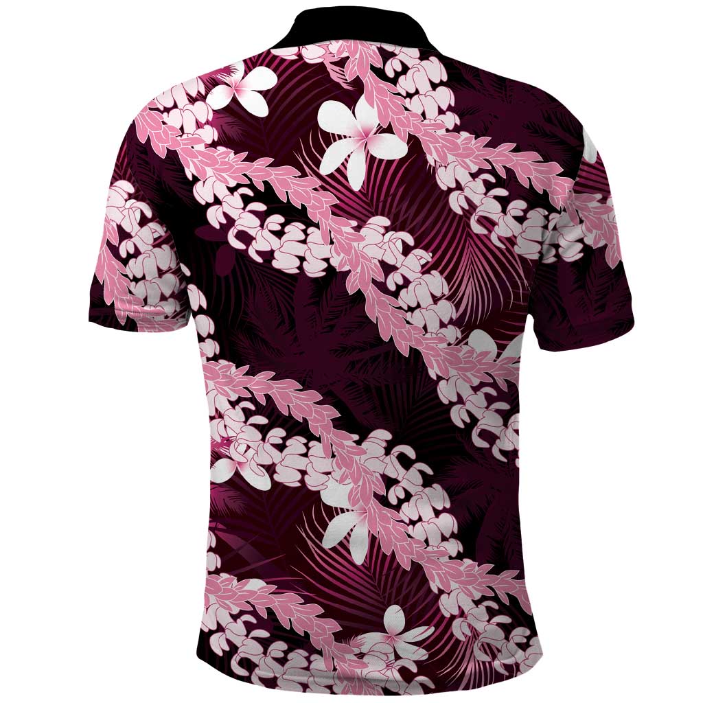 Puakenikeni Maile Lei Polo Shirt Frangipani Pink Tropical Leaves LT01 - Polynesian Pride