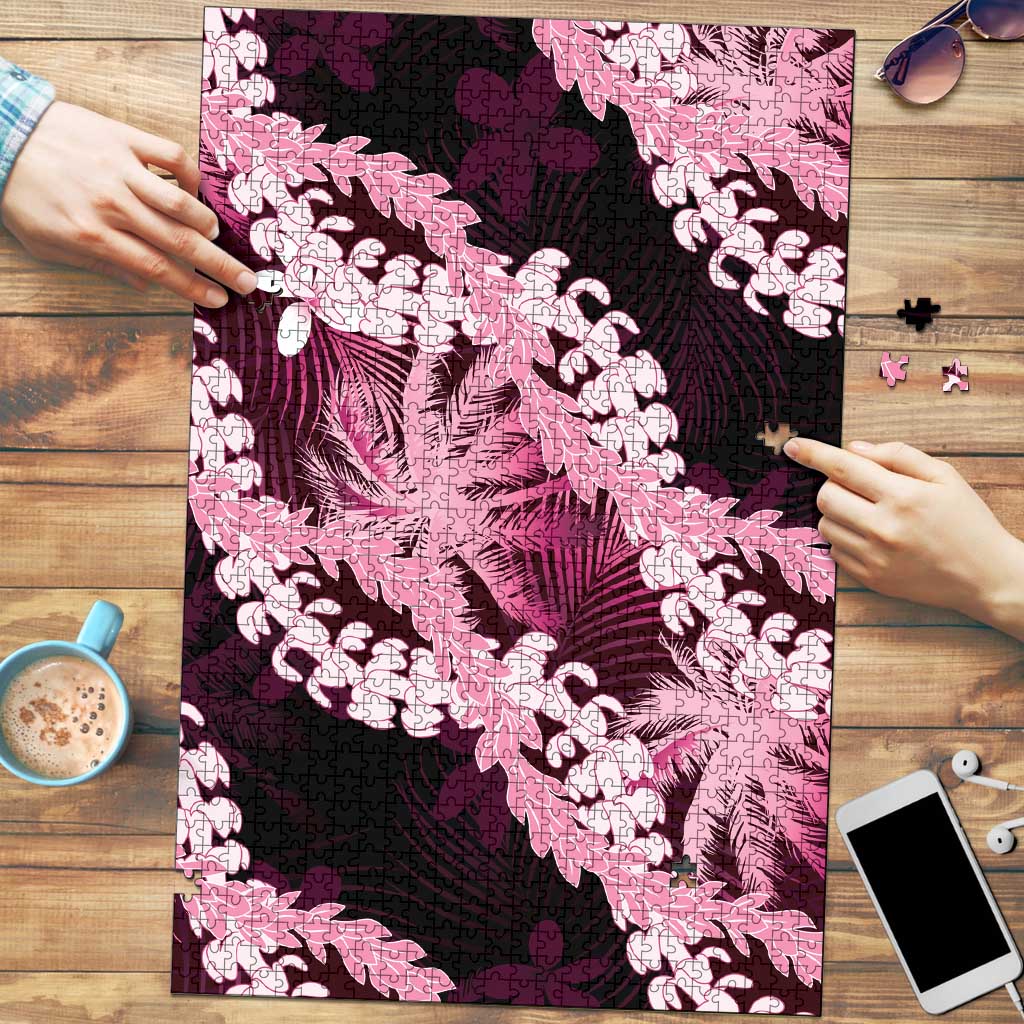 Puakenikeni Maile Lei Puzzle Frangipani Pink Tropical Leaves LT01 Pink - Polynesian Pride