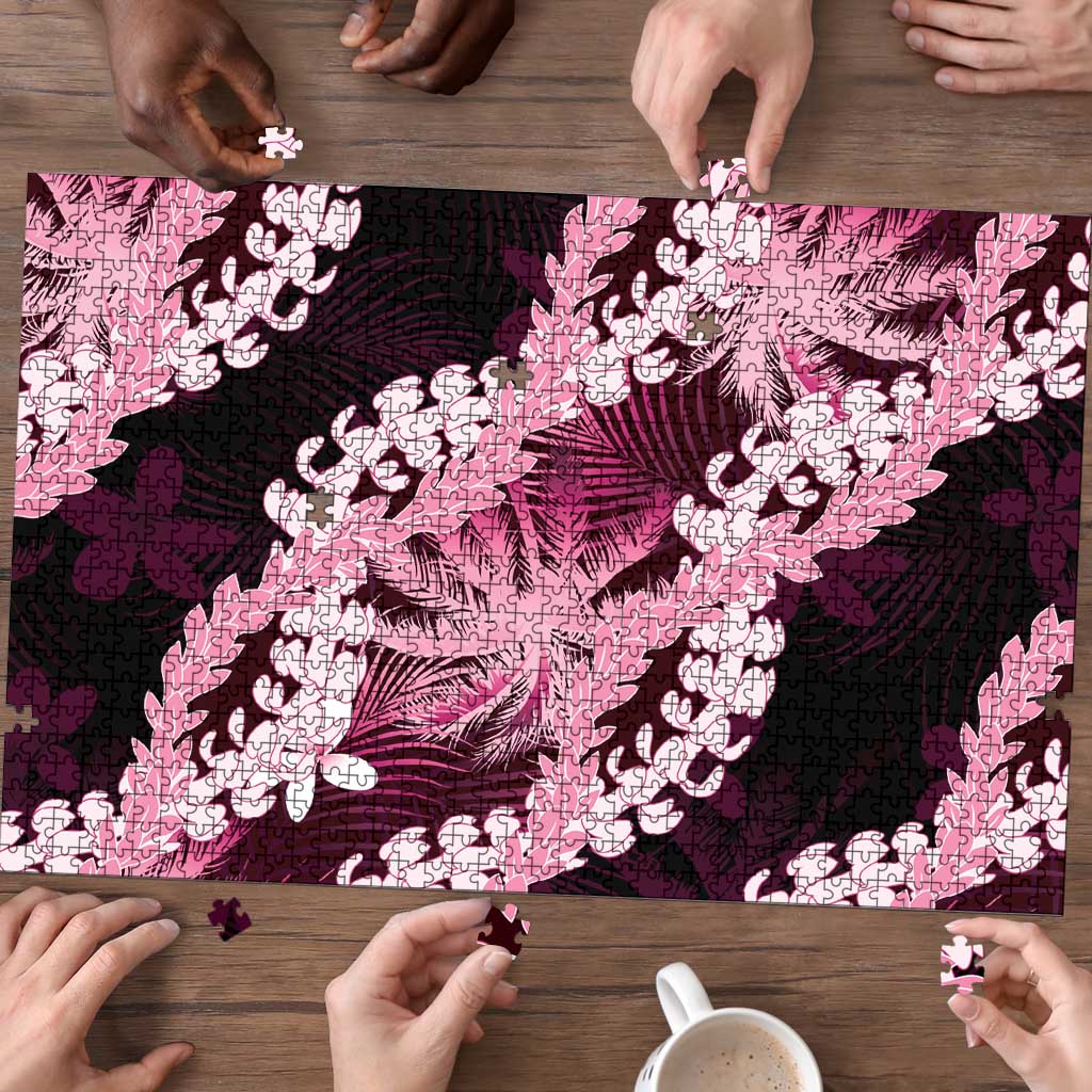 Puakenikeni Maile Lei Puzzle Frangipani Pink Tropical Leaves
