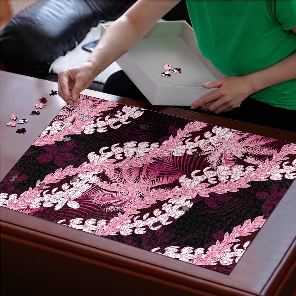 Puakenikeni Maile Lei Puzzle Frangipani Pink Tropical Leaves