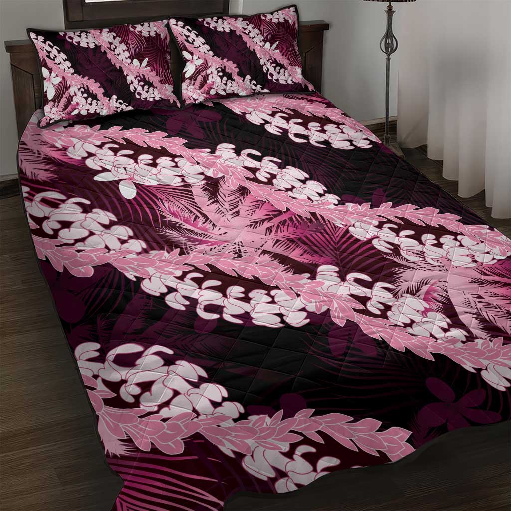 Puakenikeni Maile Lei Quilt Bed Set Frangipani Pink Tropical Leaves LT01 Pink - Polynesian Pride