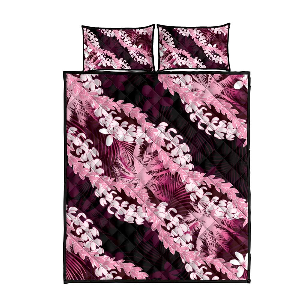 Puakenikeni Maile Lei Quilt Bed Set Frangipani Pink Tropical Leaves LT01 - Polynesian Pride