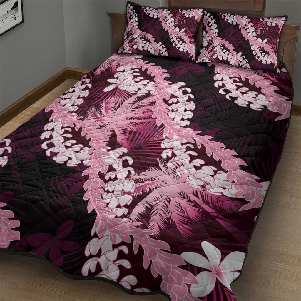 Puakenikeni Maile Lei Quilt Bed Set Frangipani Pink Tropical Leaves LT01 - Polynesian Pride