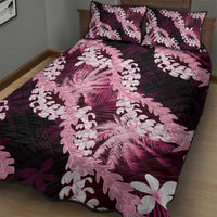 Puakenikeni Maile Lei Quilt Bed Set Frangipani Pink Tropical Leaves LT01 - Polynesian Pride