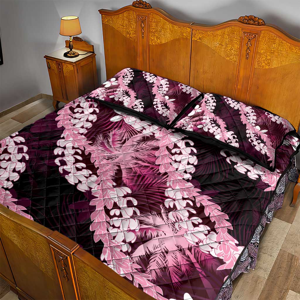 Puakenikeni Maile Lei Quilt Bed Set Frangipani Pink Tropical Leaves LT01 - Polynesian Pride