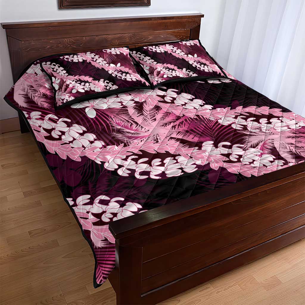 Puakenikeni Maile Lei Quilt Bed Set Frangipani Pink Tropical Leaves LT01 - Polynesian Pride