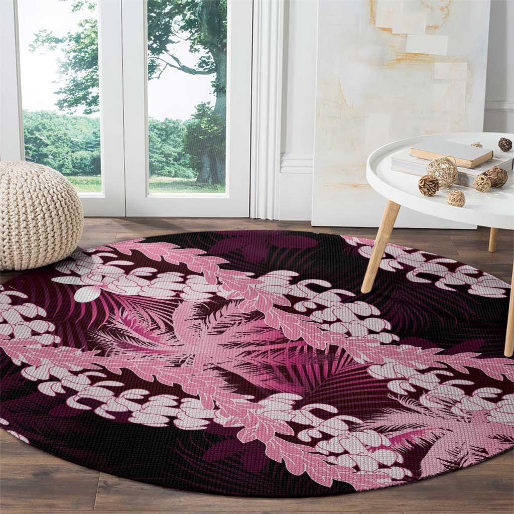 Puakenikeni Maile Lei Round Carpet Frangipani Pink Tropical Leaves