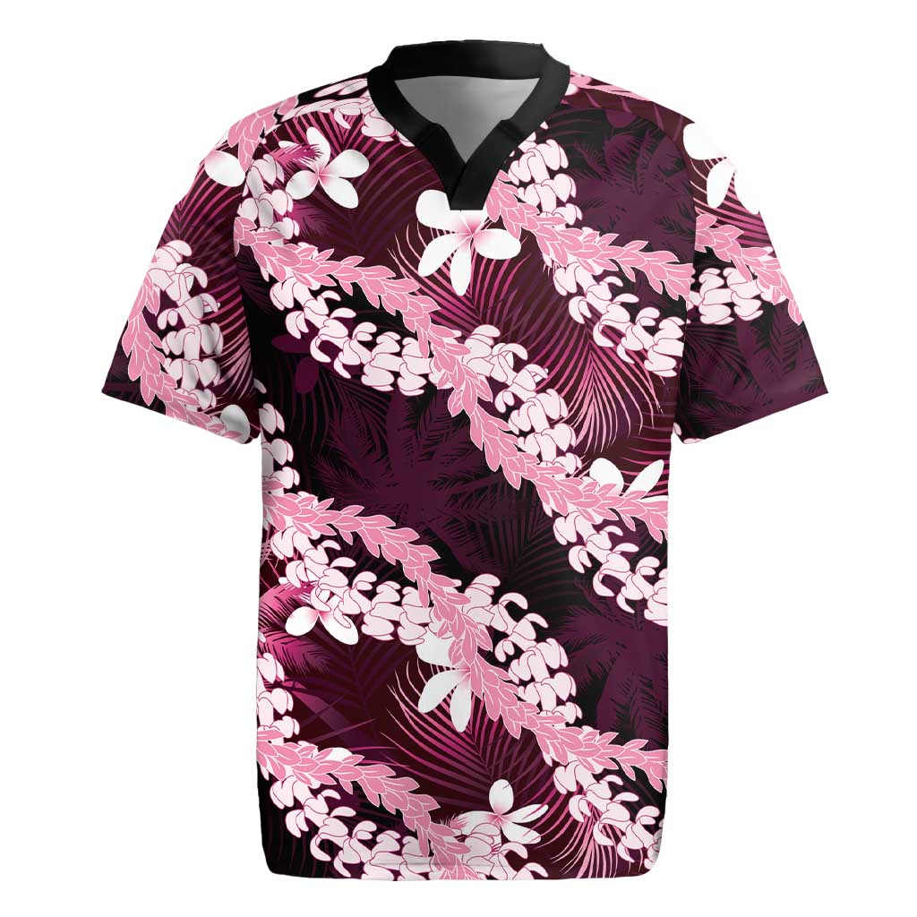 Puakenikeni Maile Lei Rugby Jersey Frangipani Pink Tropical Leaves LT01 Pink - Polynesian Pride