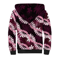 Puakenikeni Maile Lei Sherpa Hoodie Frangipani Pink Tropical Leaves