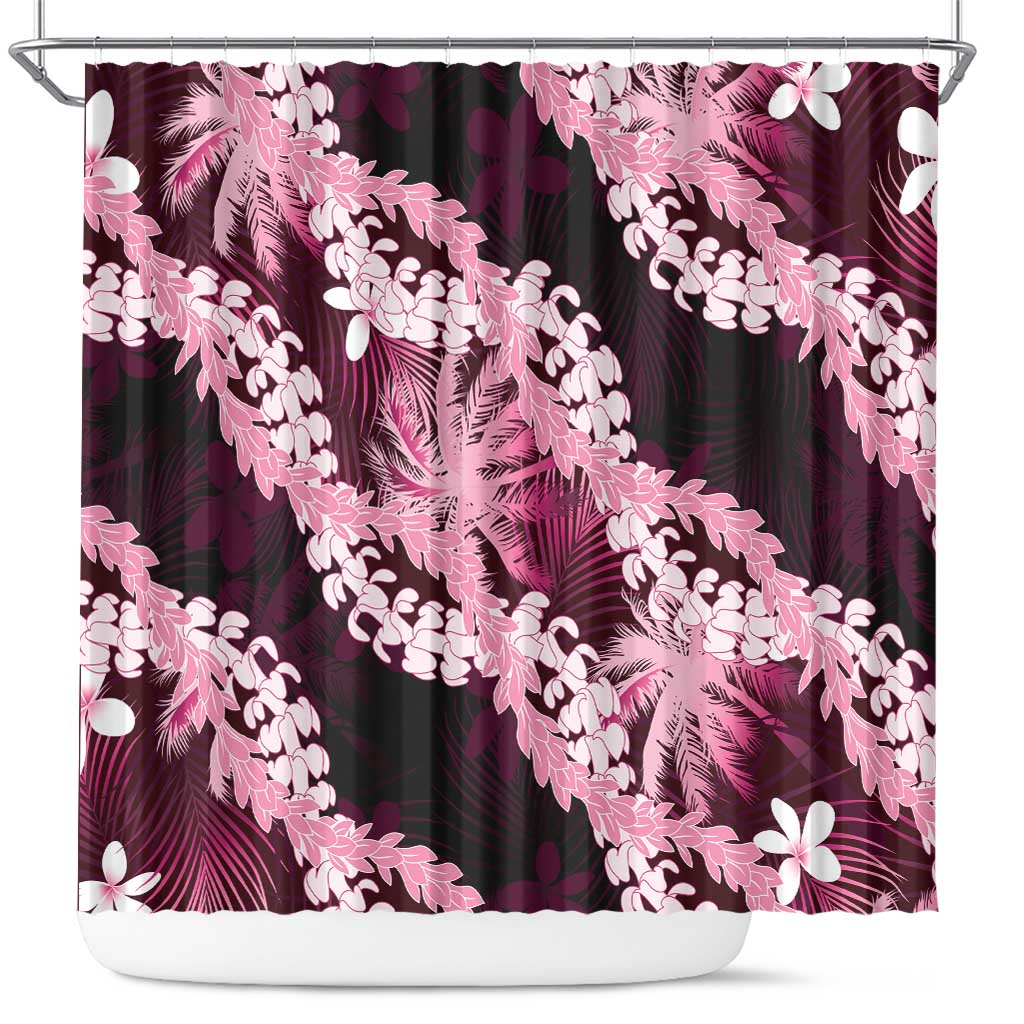 Puakenikeni Maile Lei Shower Curtain Frangipani Pink Tropical Leaves LT01 Pink - Polynesian Pride