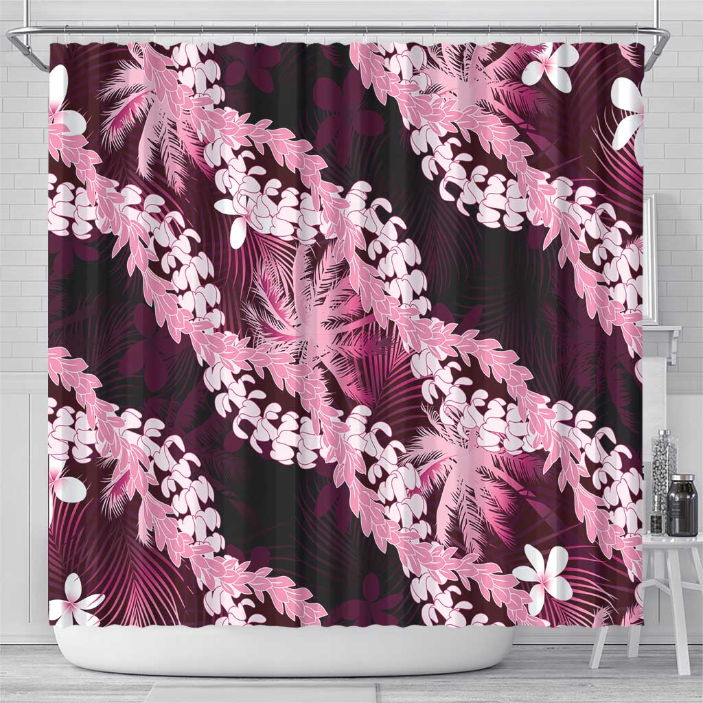 Puakenikeni Maile Lei Shower Curtain Frangipani Pink Tropical Leaves