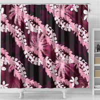 Puakenikeni Maile Lei Shower Curtain Frangipani Pink Tropical Leaves