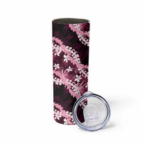 Puakenikeni Maile Lei Skinny Tumbler Frangipani Pink Tropical Leaves