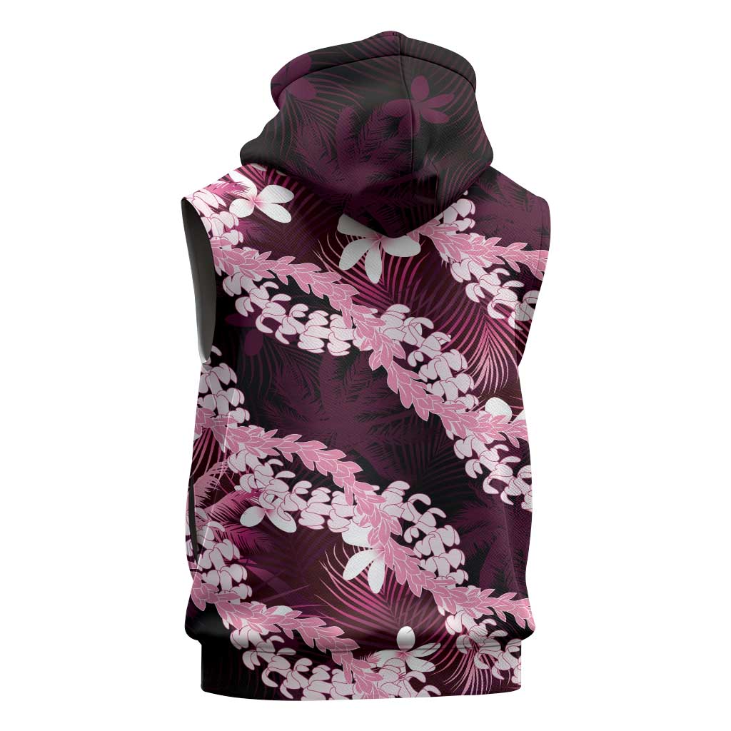 Puakenikeni Maile Lei Sleeveless Hoodie Frangipani Pink Tropical Leaves LT01 - Polynesian Pride