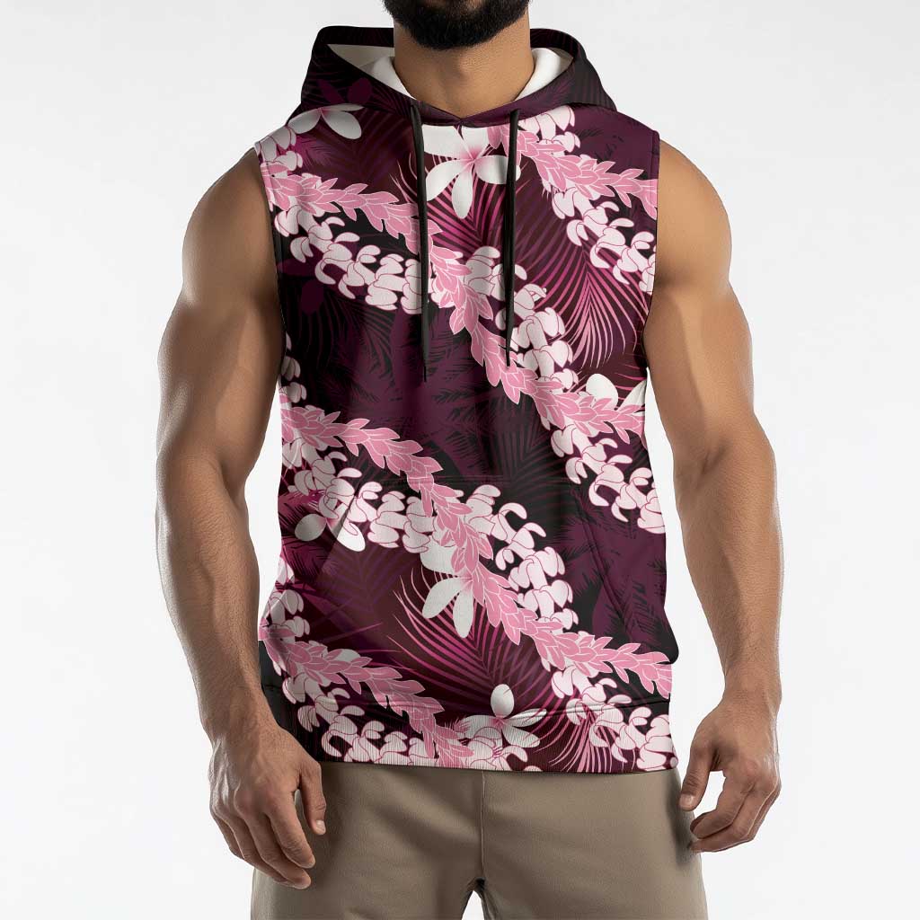 Puakenikeni Maile Lei Sleeveless Hoodie Frangipani Pink Tropical Leaves LT01 - Polynesian Pride