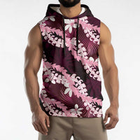 Puakenikeni Maile Lei Sleeveless Hoodie Frangipani Pink Tropical Leaves LT01 - Polynesian Pride