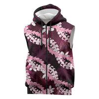 Puakenikeni Maile Lei Sleeveless Zip Hoodie Frangipani Pink Tropical Leaves LT01 Pink - Polynesian Pride