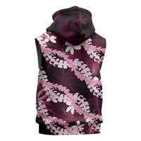 Puakenikeni Maile Lei Sleeveless Zip Hoodie Frangipani Pink Tropical Leaves LT01 - Polynesian Pride
