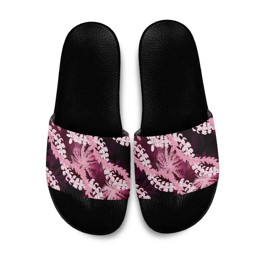 Puakenikeni Maile Lei Slide Sandals Frangipani Pink Tropical Leaves LT01 Pink - Polynesian Pride