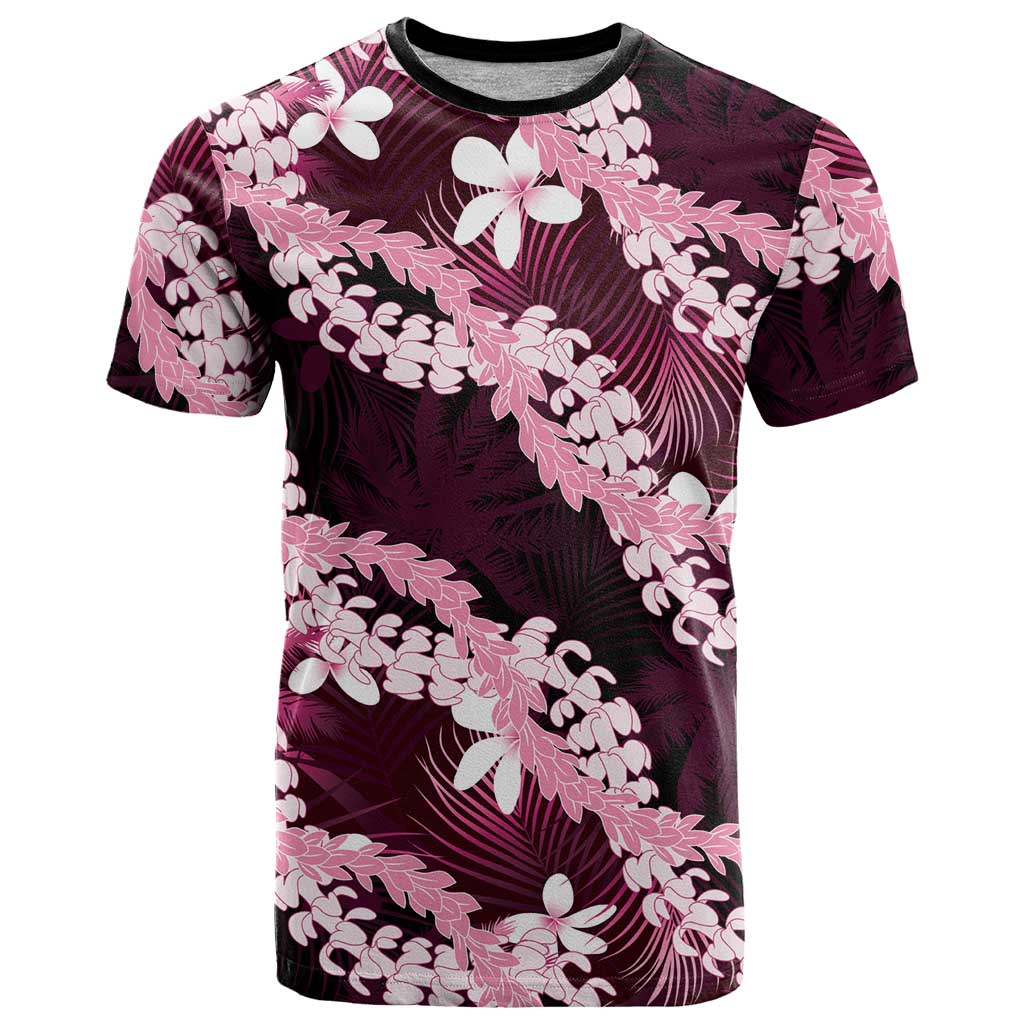 Puakenikeni Maile Lei T Shirt Frangipani Pink Tropical Leaves LT01 Pink - Polynesian Pride