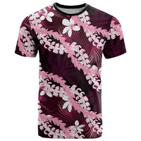 Puakenikeni Maile Lei T Shirt Frangipani Pink Tropical Leaves