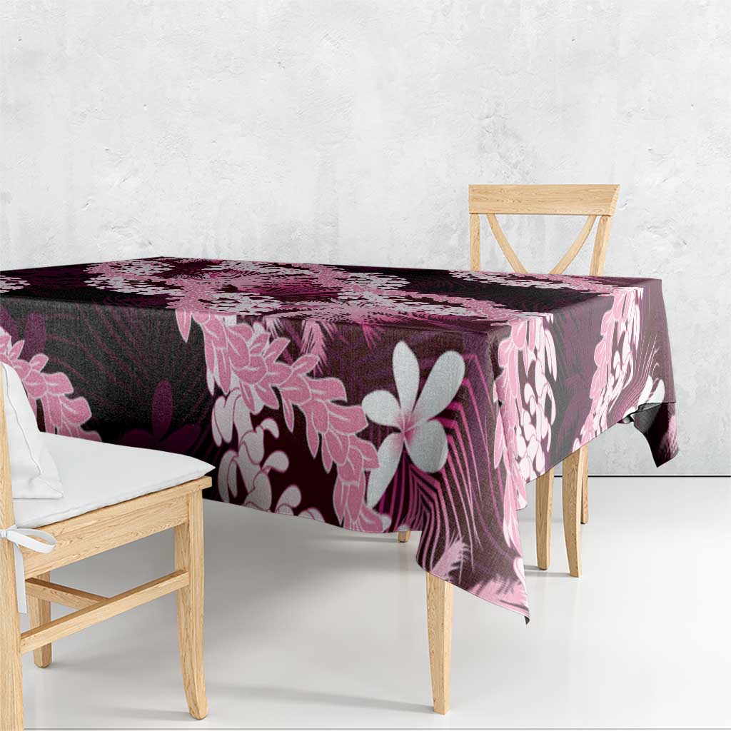 Puakenikeni Maile Lei Tablecloth Frangipani Pink Tropical Leaves