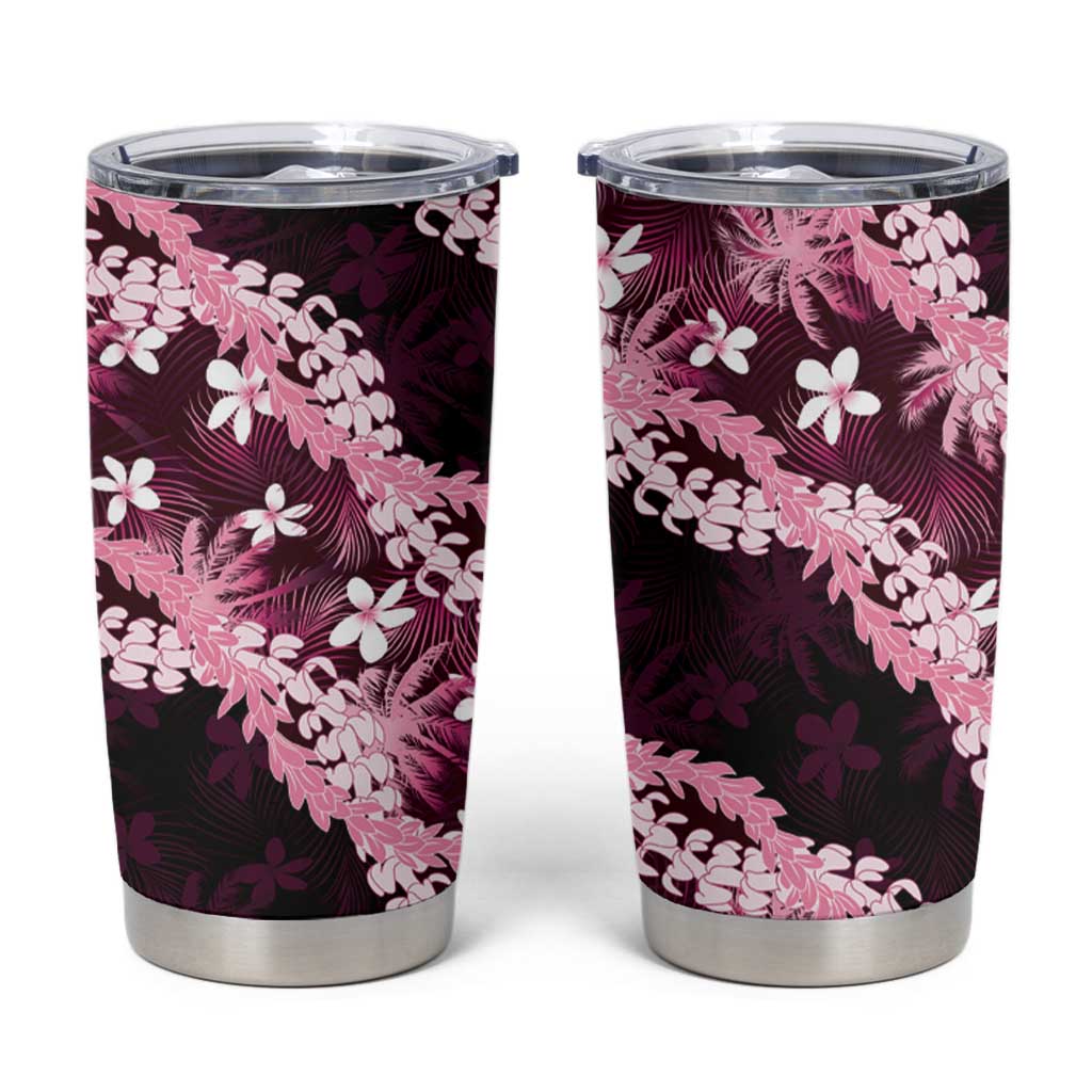 Puakenikeni Maile Lei Tumbler Cup Frangipani Pink Tropical Leaves LT01 Pink - Polynesian Pride
