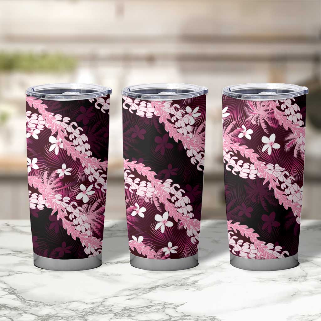 Puakenikeni Maile Lei Tumbler Cup Frangipani Pink Tropical Leaves LT01 - Polynesian Pride