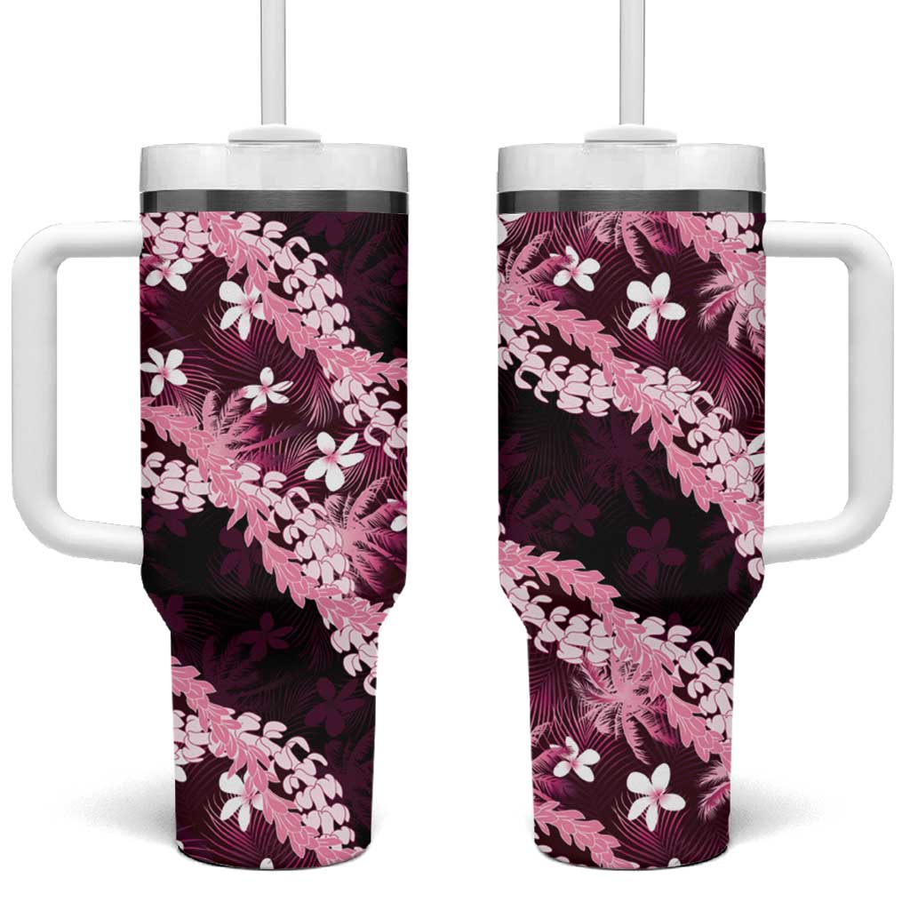 Puakenikeni Maile Lei Tumbler With Handle Frangipani Pink Tropical Leaves