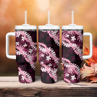 Puakenikeni Maile Lei Tumbler With Handle Frangipani Pink Tropical Leaves